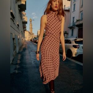 NWT ZARA TIED POLKA DOT MIDI DRESS